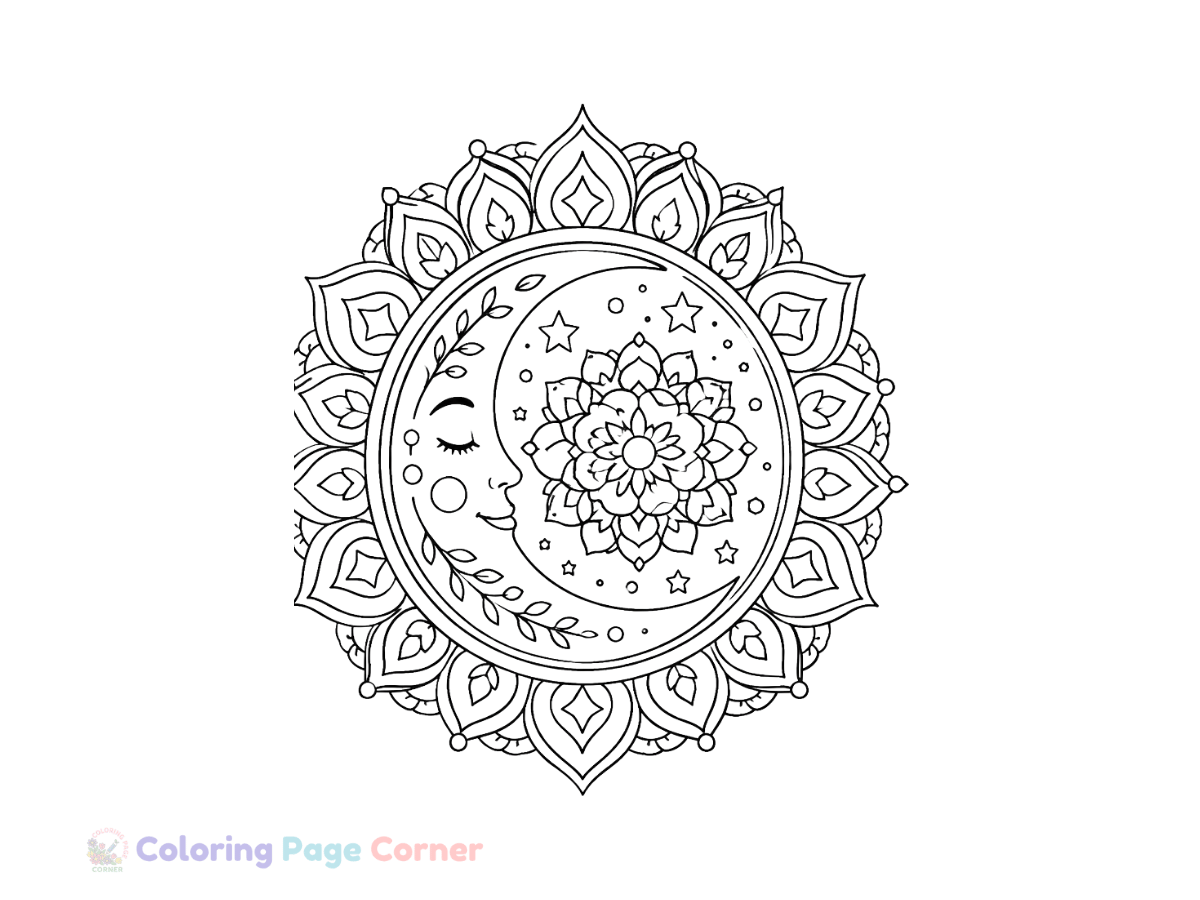 Printable Moon Mandala Coloring Page outline