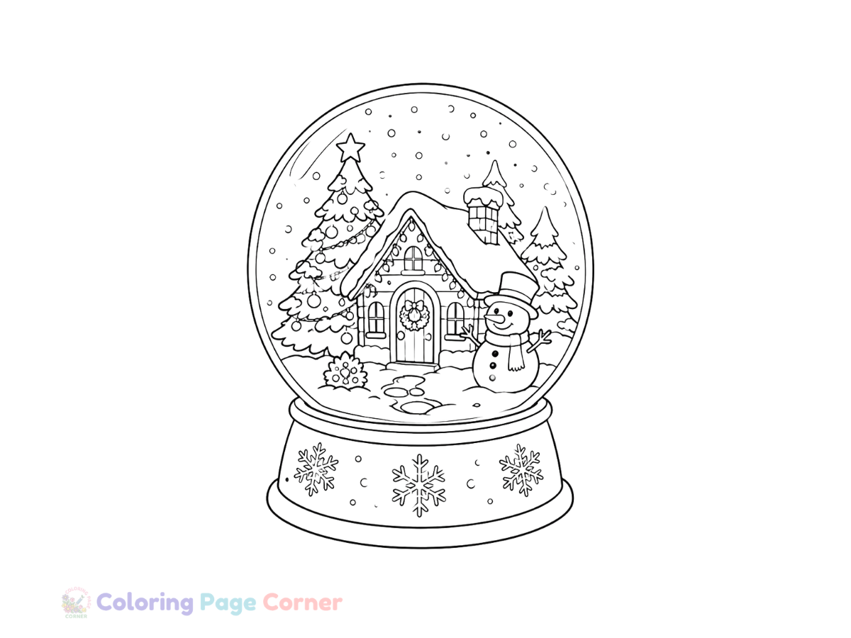 Holiday Snow Globe Coloring Page for Kids outline