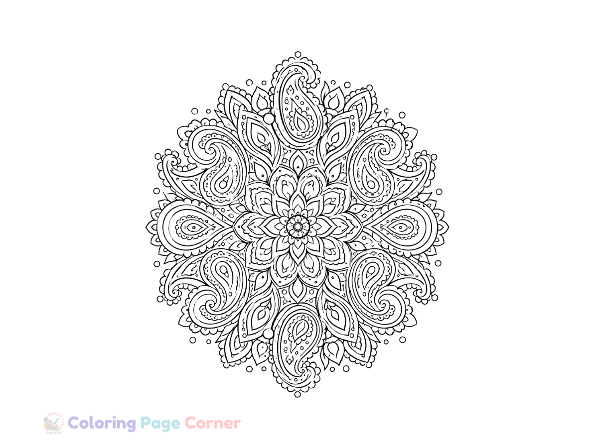 Free Paisley Mandala Coloring Page outline
