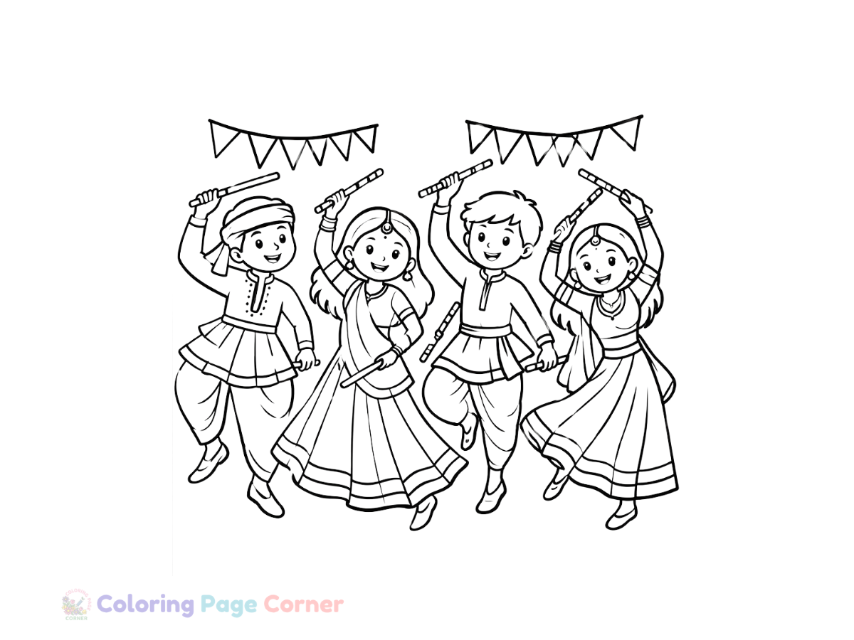 Festival Dancers Celebration Coloring Page outline