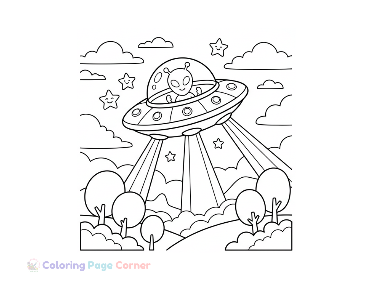 Flying UFO Coloring Page for Kids outline
