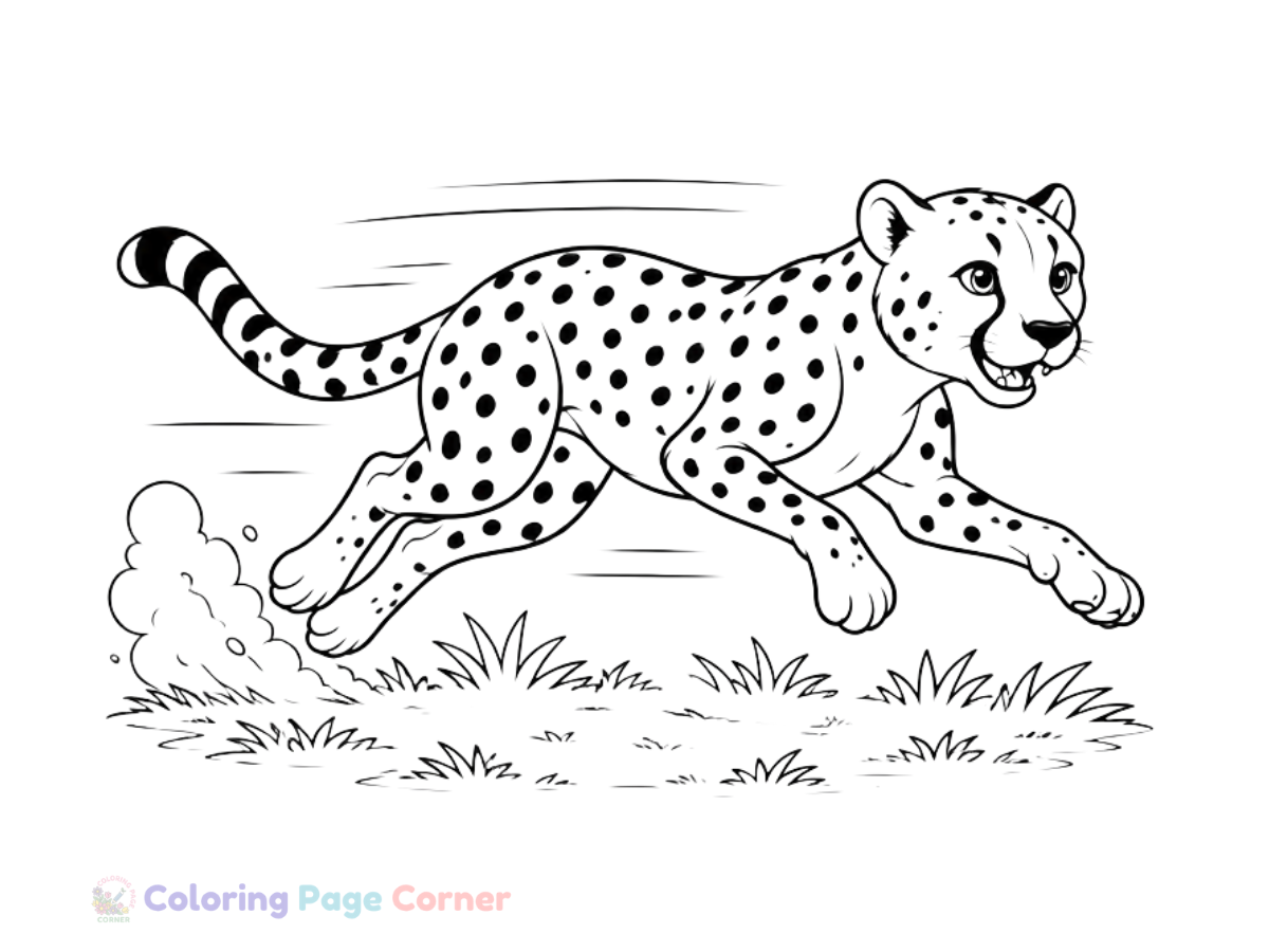 Cheetah Running Coloring Page outline
