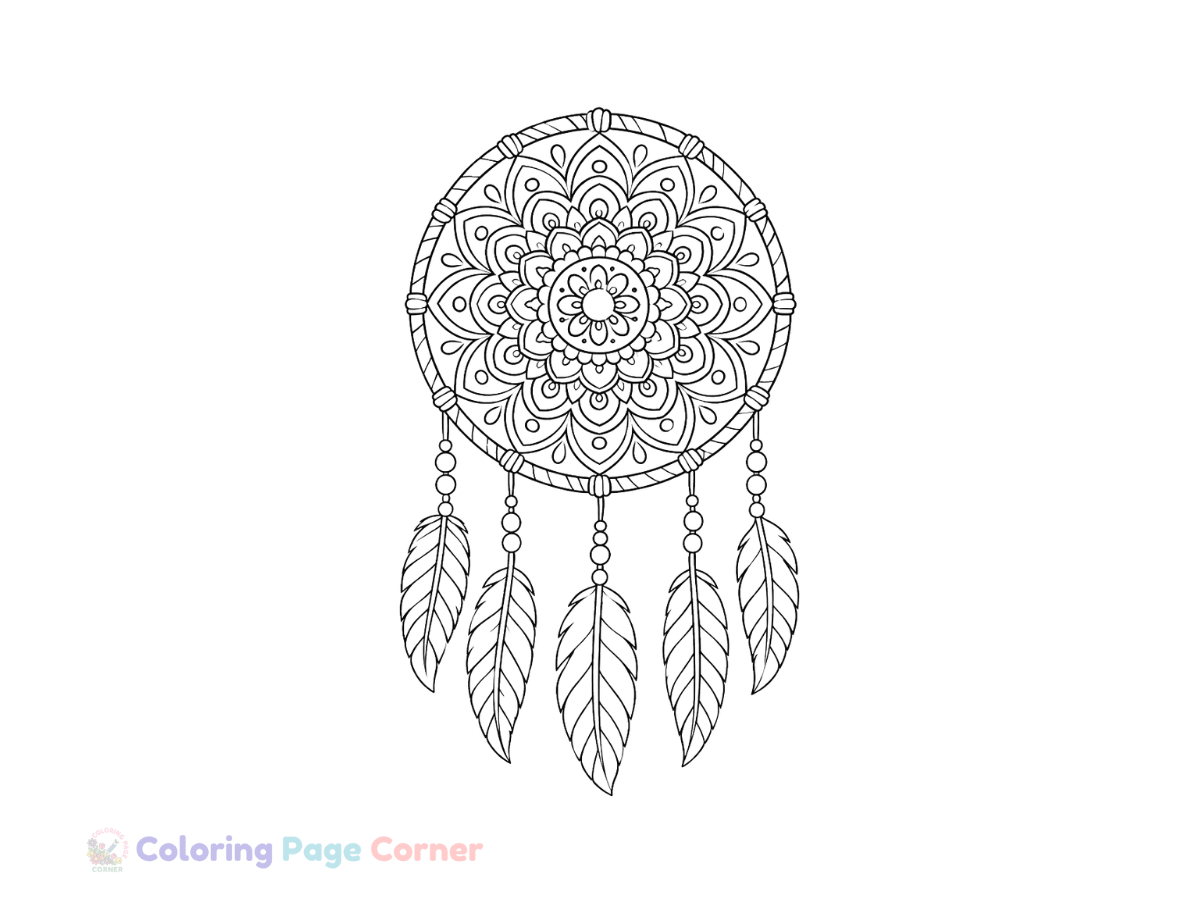 Free Dreamcatcher Style Mandala Coloring Page outline