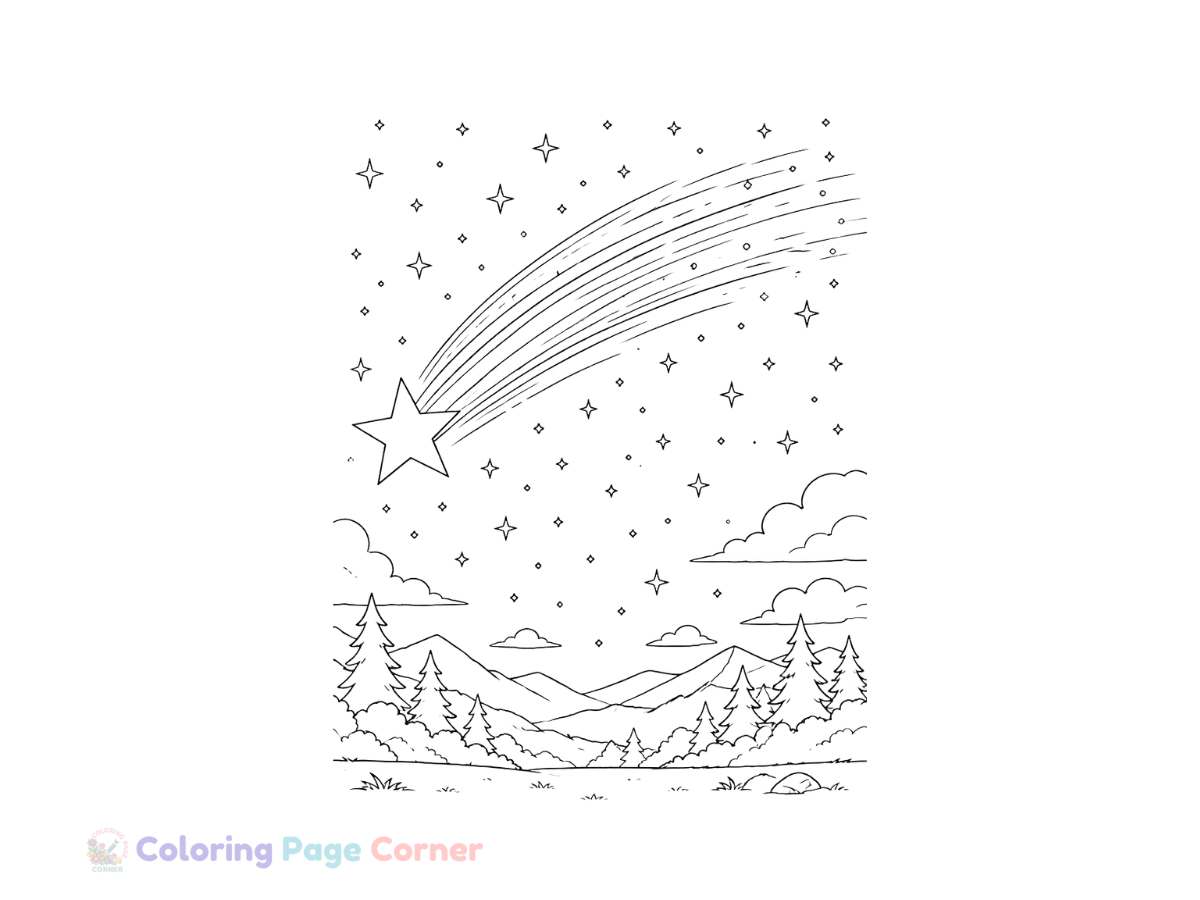 Shooting Star Night Sky Coloring Page outline