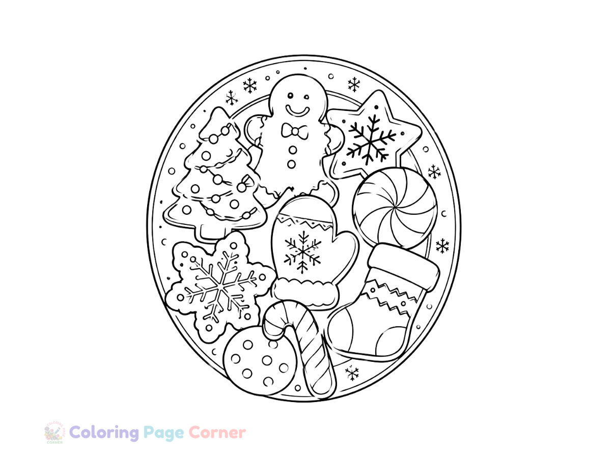 Printable Holiday Cookie Plate Coloring Page outline