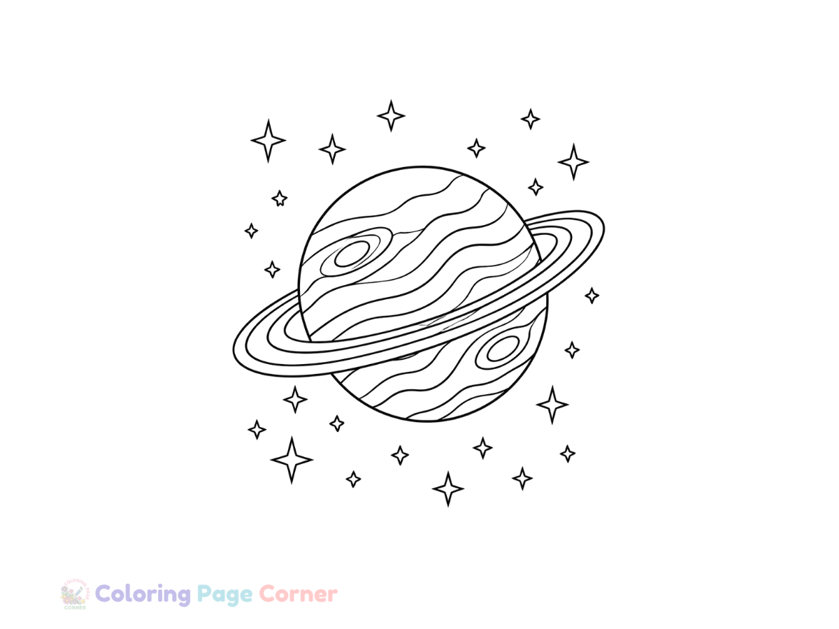 Printable Ringed Gas Giant Coloring Page outline