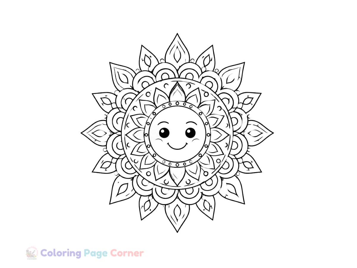 Sun Mandala Coloring Page for Kids outline