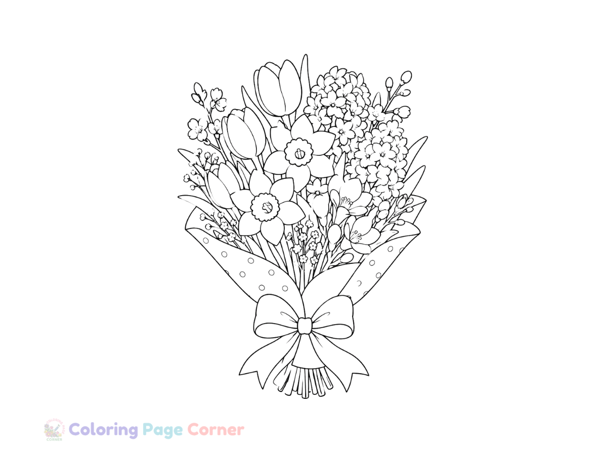 Free Spring Festival Flowers Coloring Page outline
