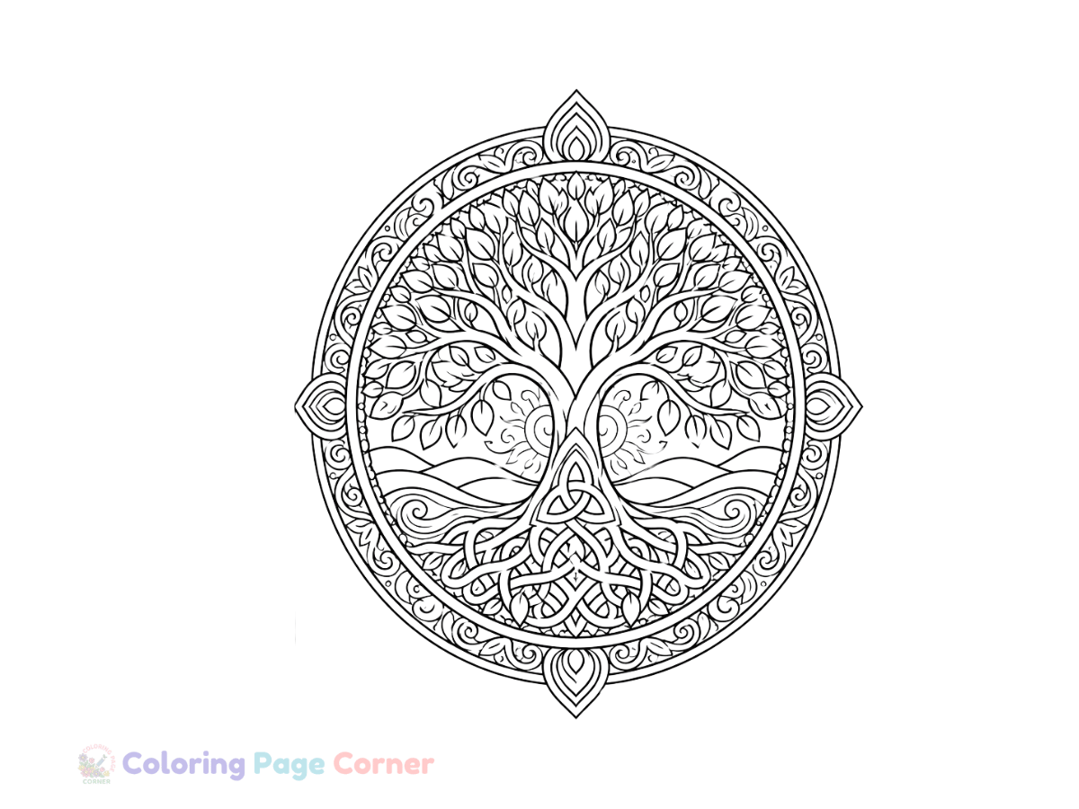Tree of Life Mandala Coloring Page outline