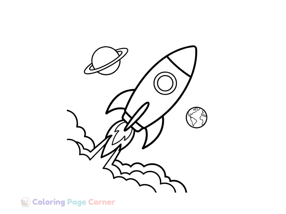 Rocket Launching to Space Coloring Page outline