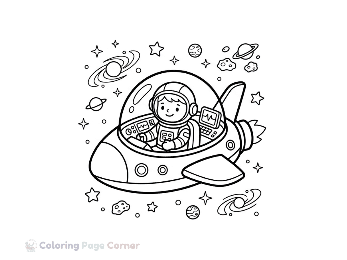 Astronaut's Spaceship Coloring Page outline