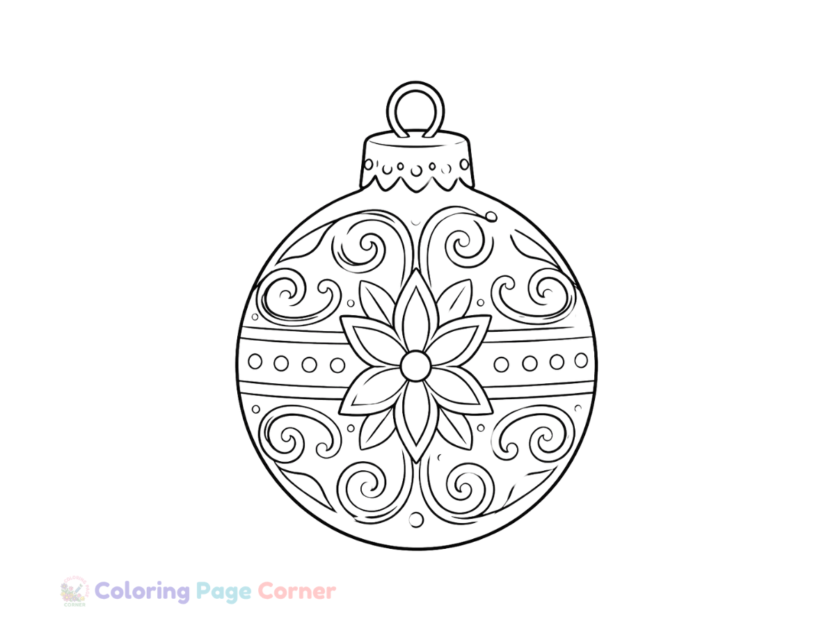 Printable Festive Ornament Ball Coloring Page outline