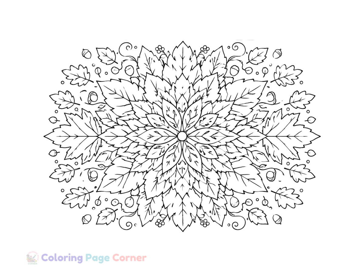 Autumn Leaf Mandala Coloring Page outline