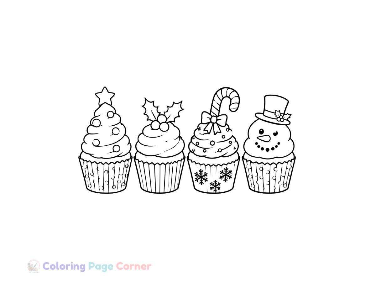 Printable Holiday Cupcakes Coloring Page outline