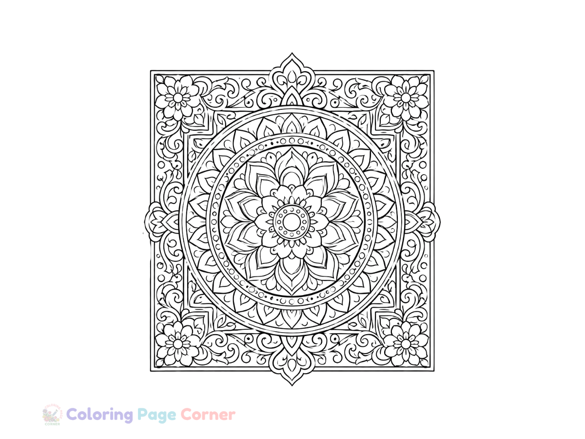 Free Ornamental Border Mandala Coloring Page outline