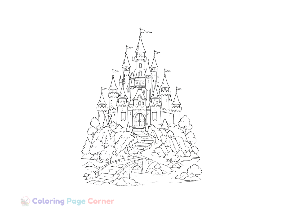 Printable Enchanted Castle Coloring Page outline