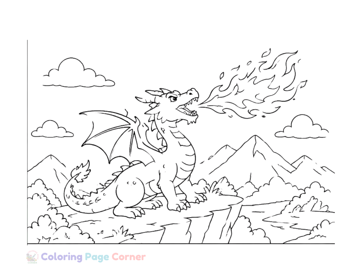Free Fire-Breathing Dragon Coloring Page outline
