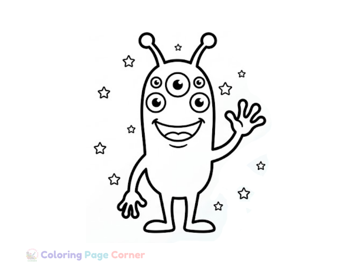 Friendly Alien Waving Coloring Page for Kids outline