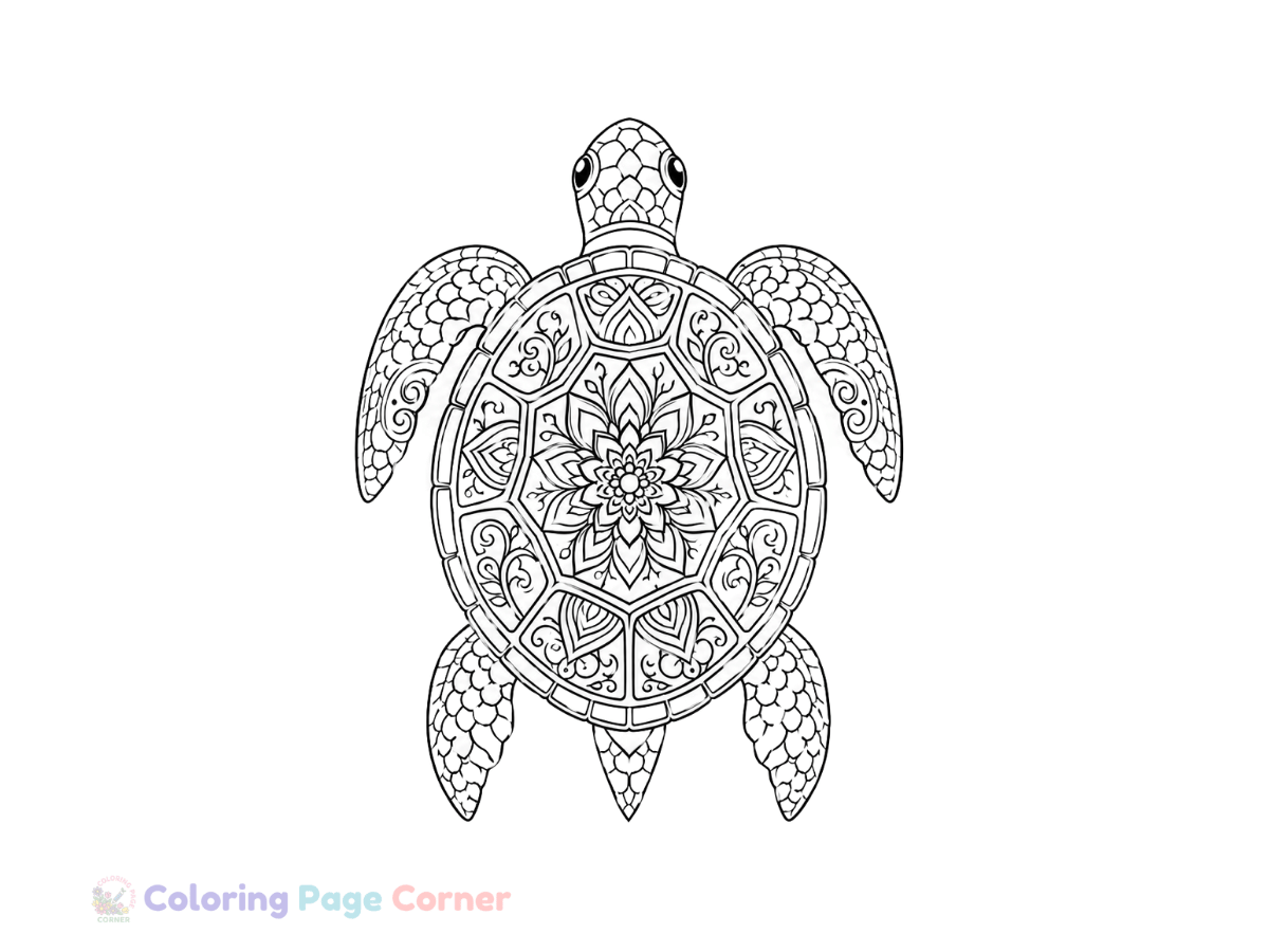 Free Turtle Shell Mandala Coloring Page outline