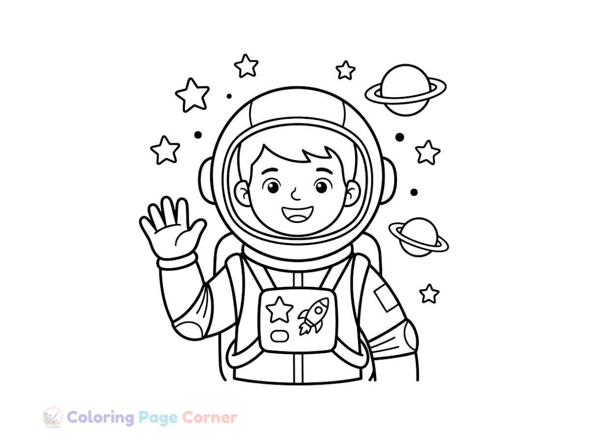 Astronaut Waving Hello Coloring Page outline