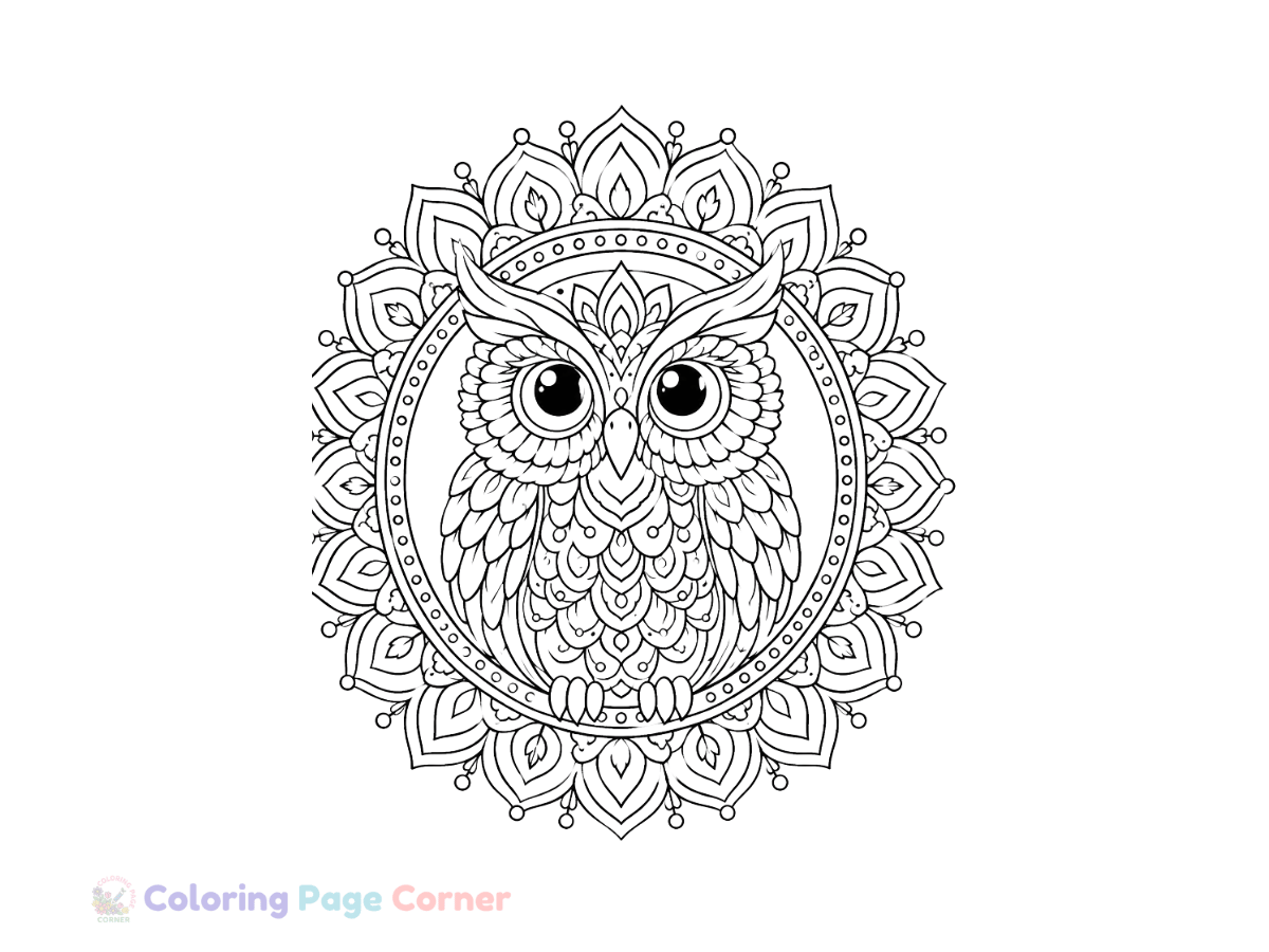 Printable Owl Mandala Coloring Page outline