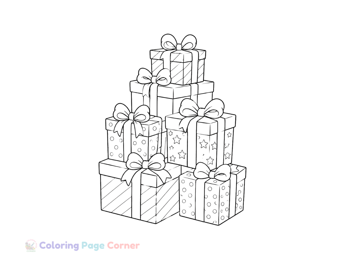 Holiday Gift Boxes Coloring Page outline