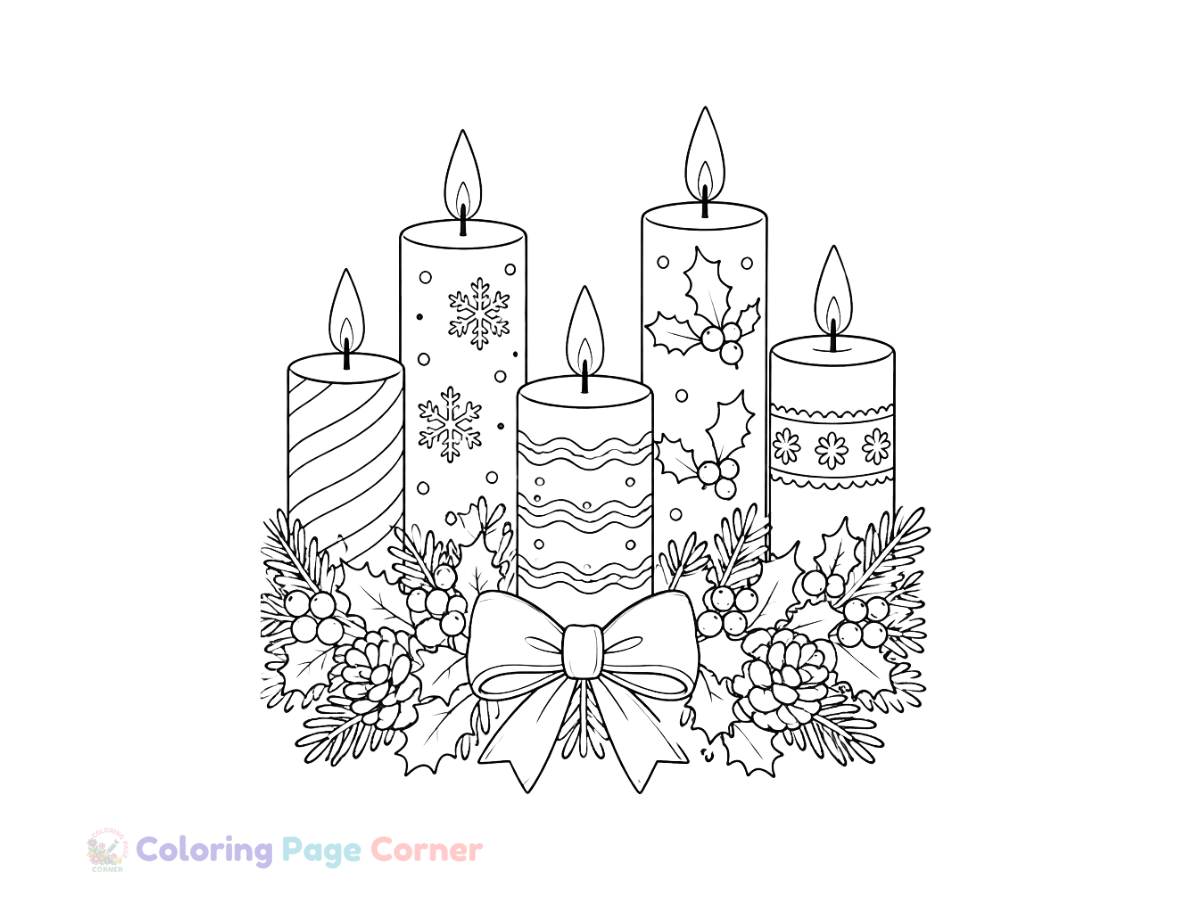 Holiday Candle Lighting Coloring Page for Kids outline