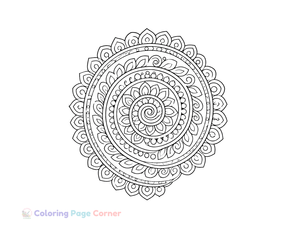 Spiral Mandala Coloring Page for Kids outline