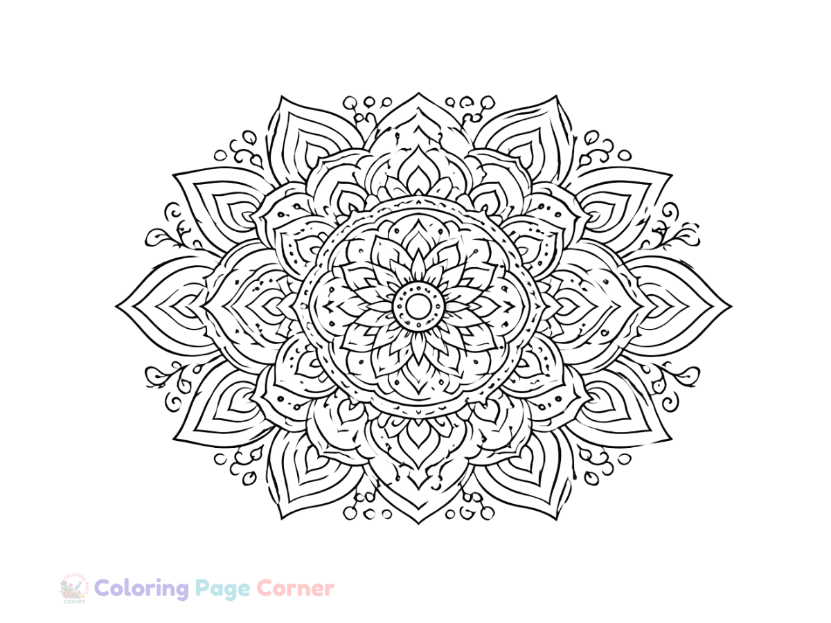 Printable Rangoli Style Mandala Coloring Page outline