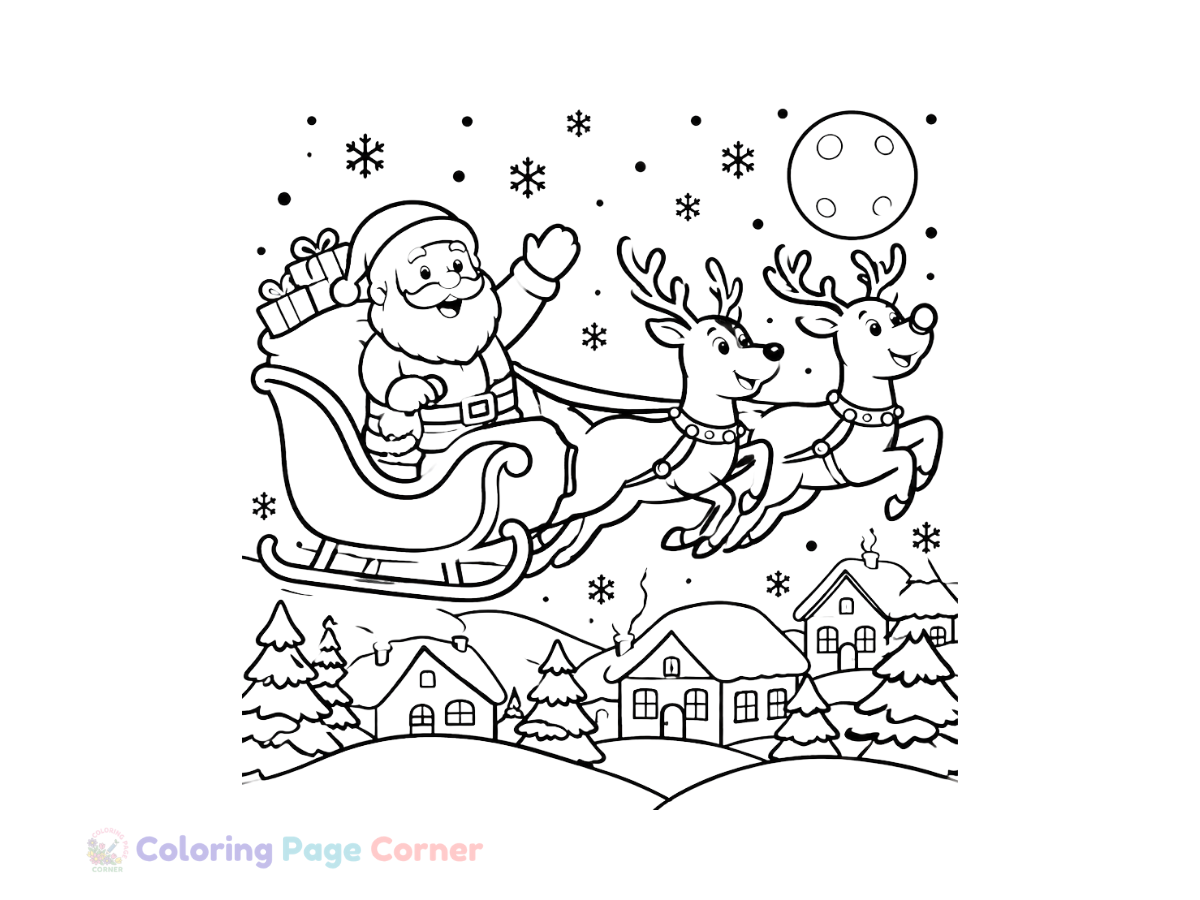 Free Holiday Sleigh Ride Coloring Page outline