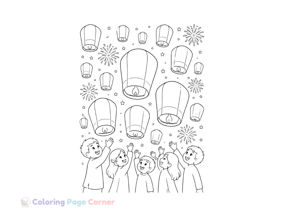 Holiday Lantern Festival Coloring Page for Kids outline