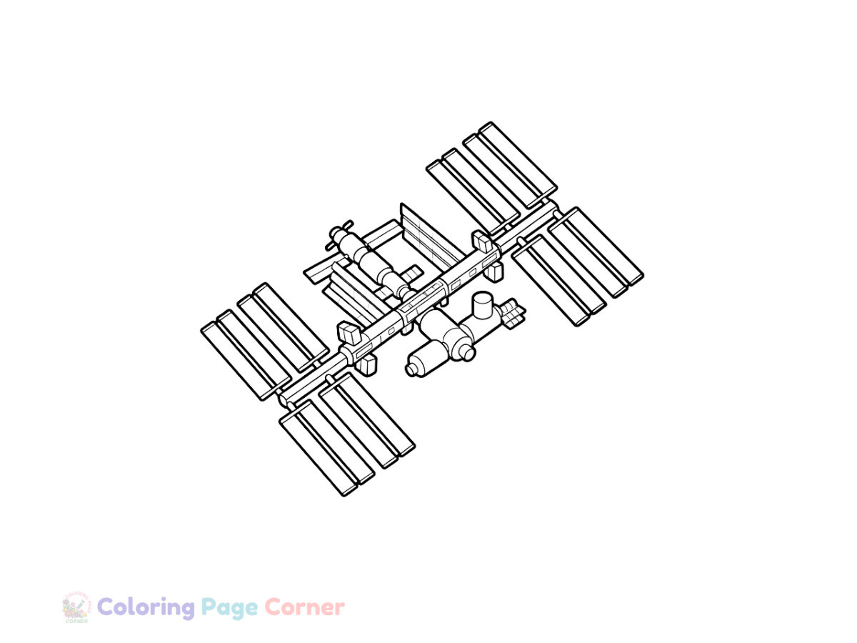 Printable Space Station in Orbit Coloring Page outline