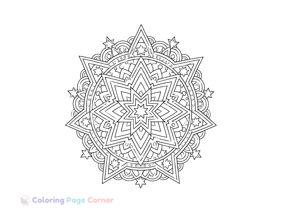Printable Star Mandala Coloring Page outline