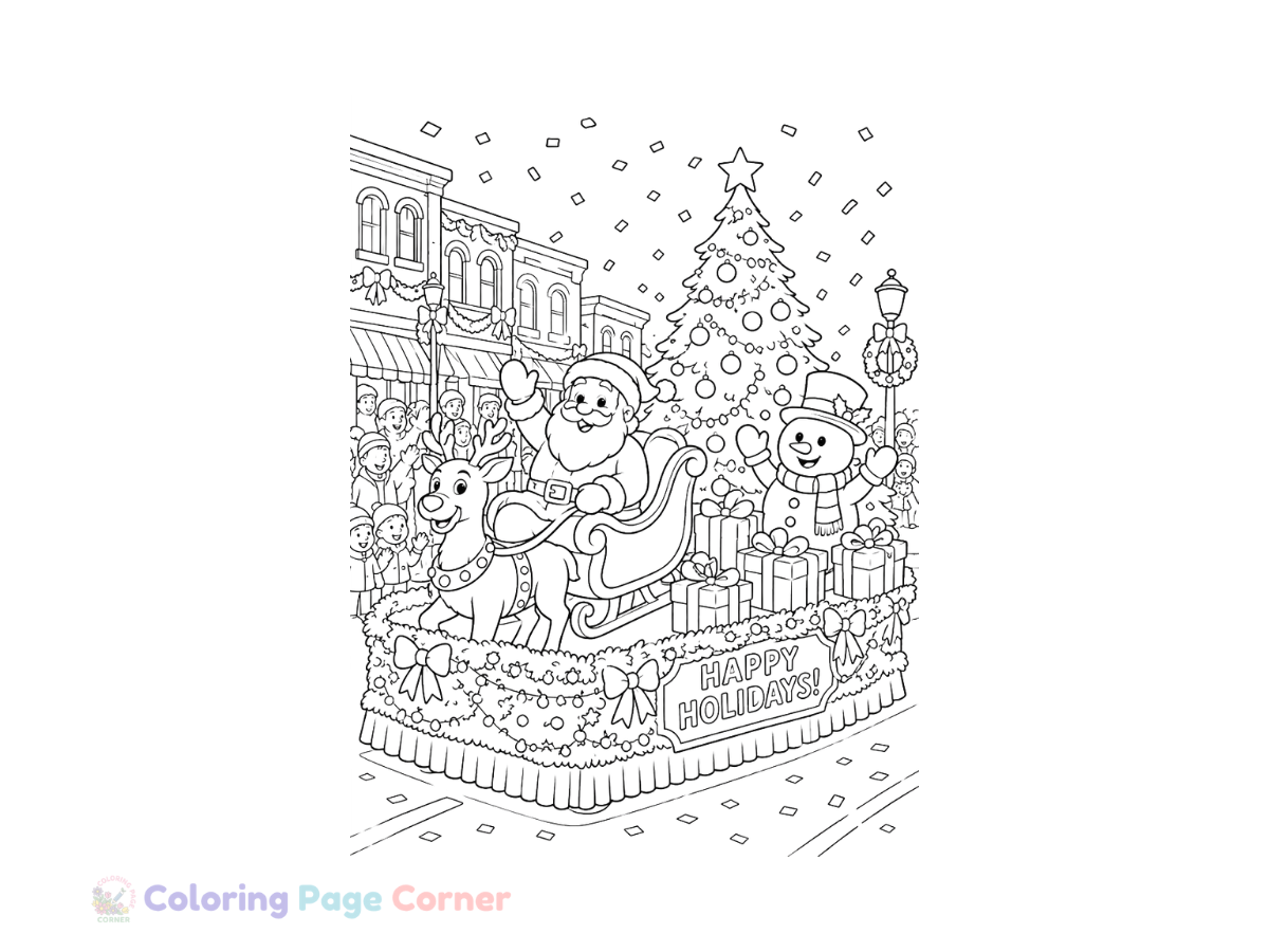 Free Holiday Parade Float Coloring Page outline