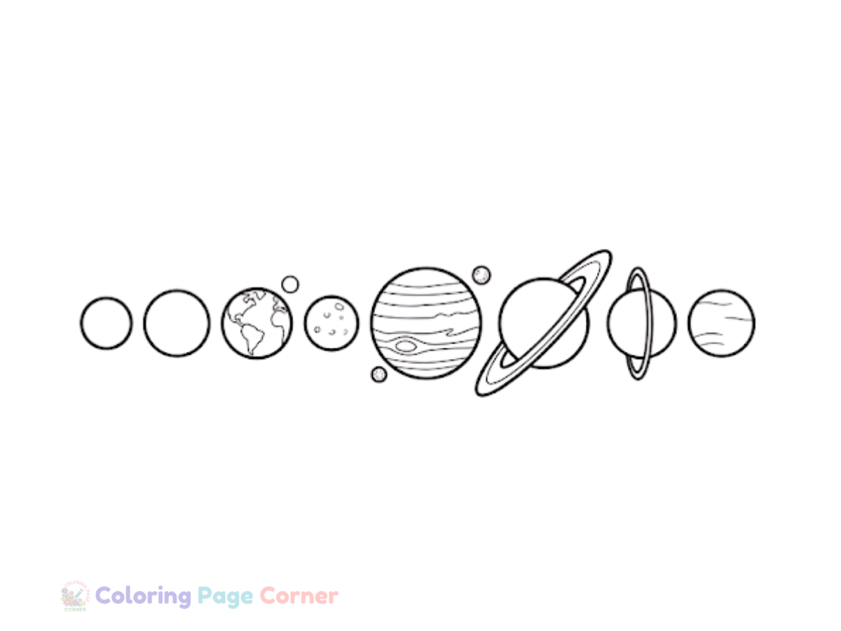 Free Solar System Planets Coloring Page outline