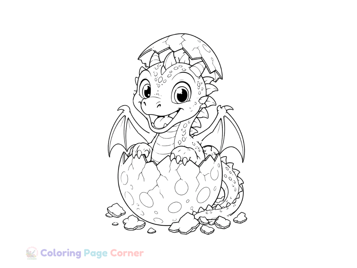 Baby Dragon Hatching Coloring Page for Kids outline