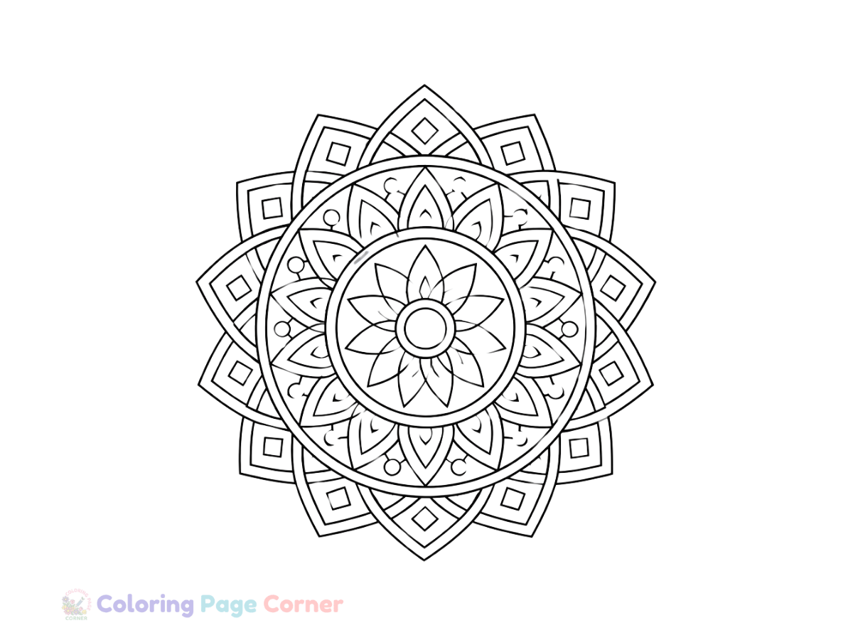 Free Geometric Mandala Coloring Page outline