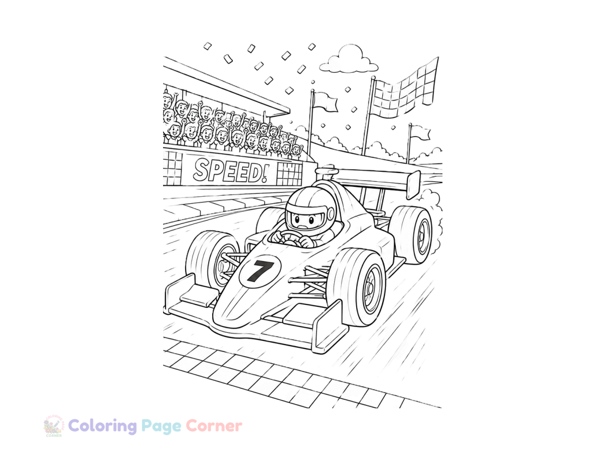 Printable Speedy Race Car Coloring Page outline