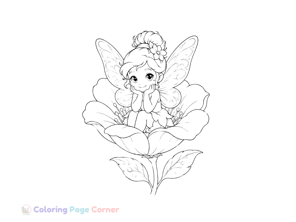 Free Fairy in a Flower Coloring Page outline
