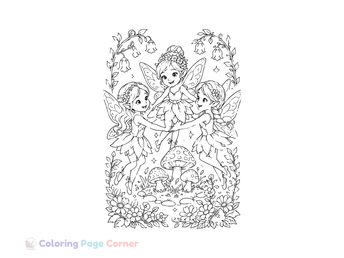 Fairy Garden Scene Coloring Page for Kids outline