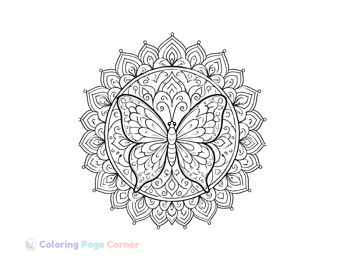 Butterfly Mandala Coloring Page outline