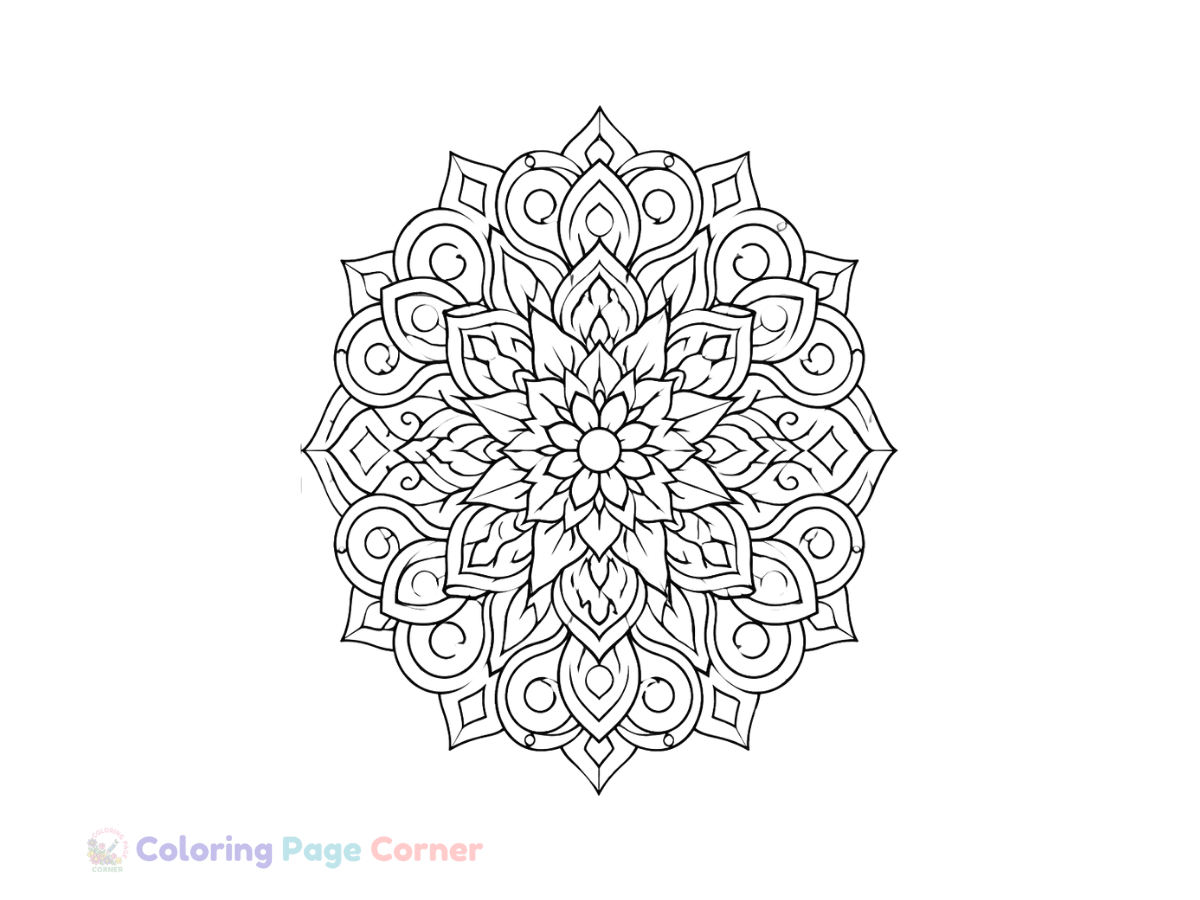 Printable Kaleidoscope Mandala Coloring Page outline