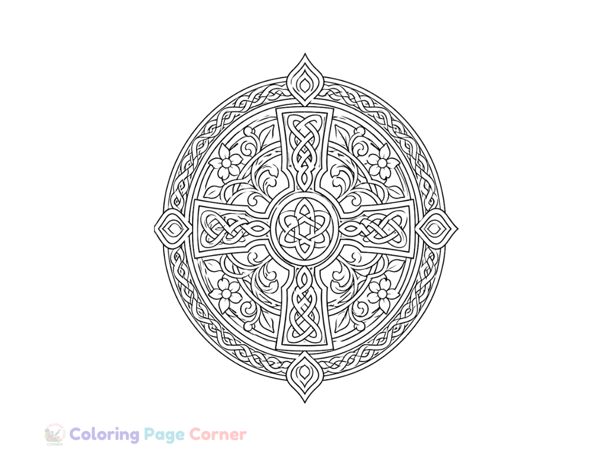 Celtic Cross Mandala Coloring Page outline