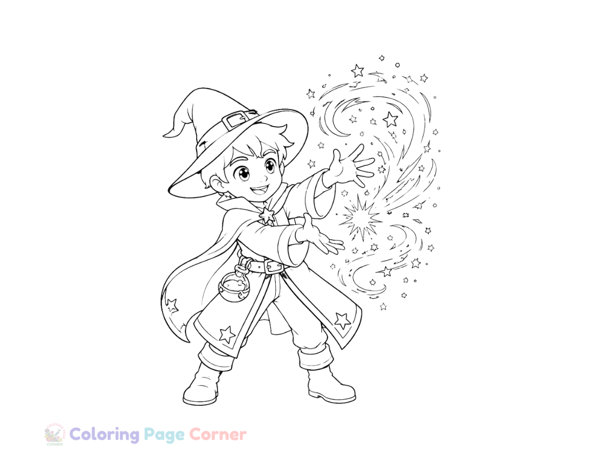 Young Apprentice Mage Coloring Page outline