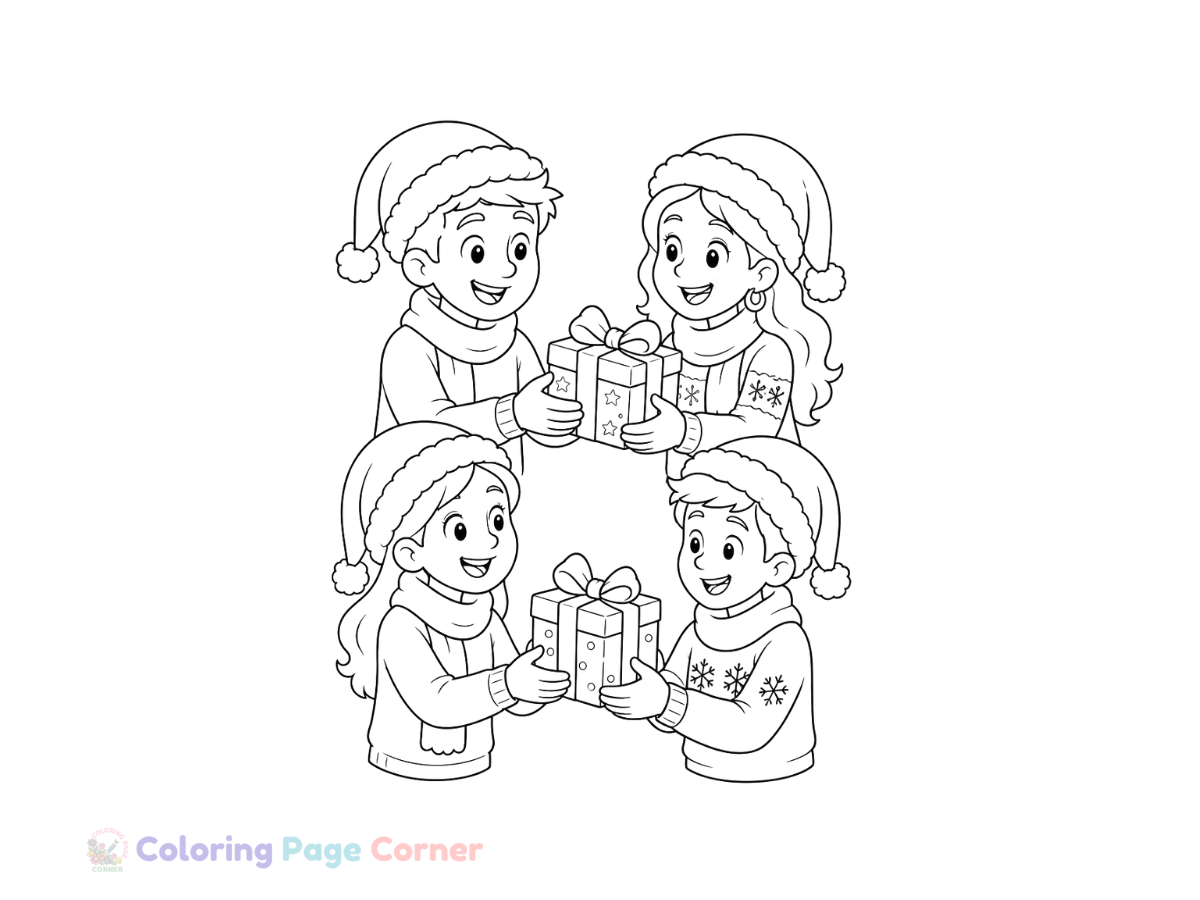 Holiday Gift Exchange Coloring Page outline