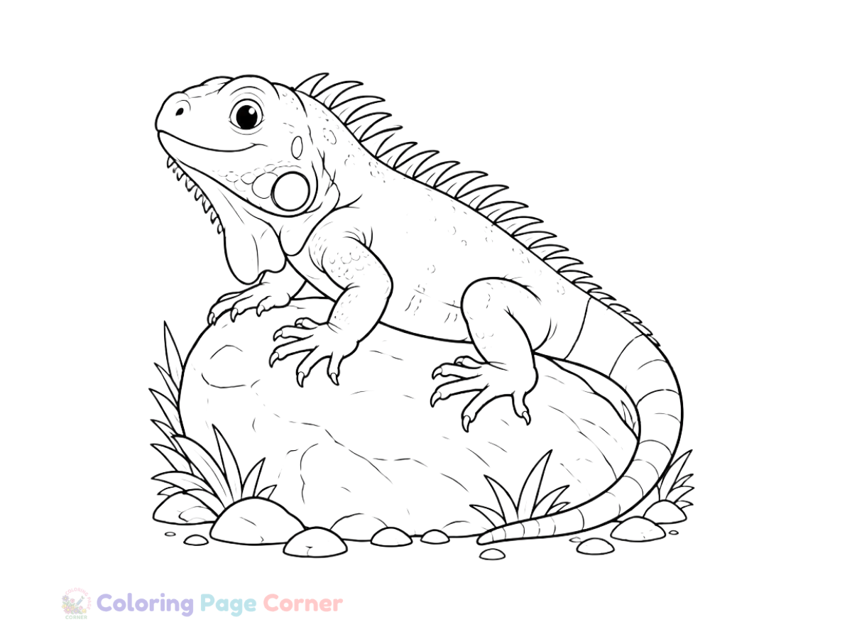 Printable Iguana Sunbathing Coloring Page outline