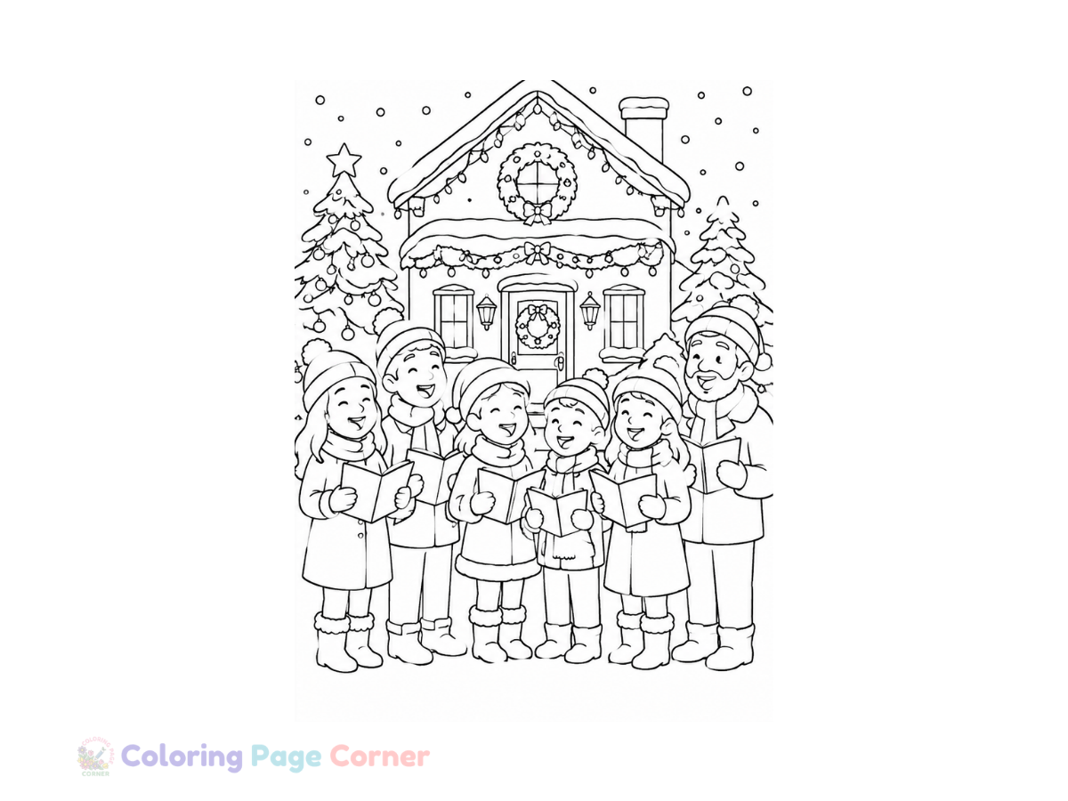 Holiday Caroling Group Coloring Page outline