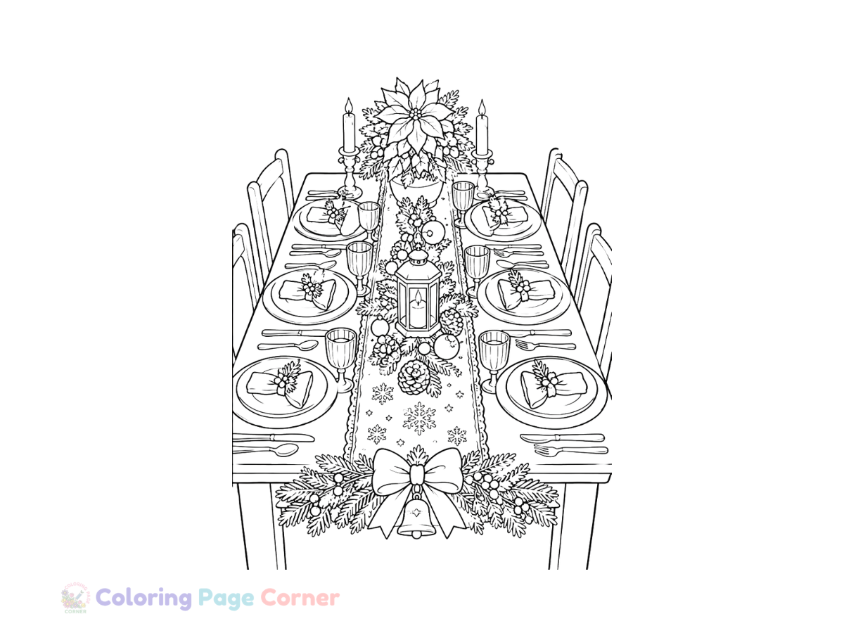 Free Festive Table Setting Coloring Page outline