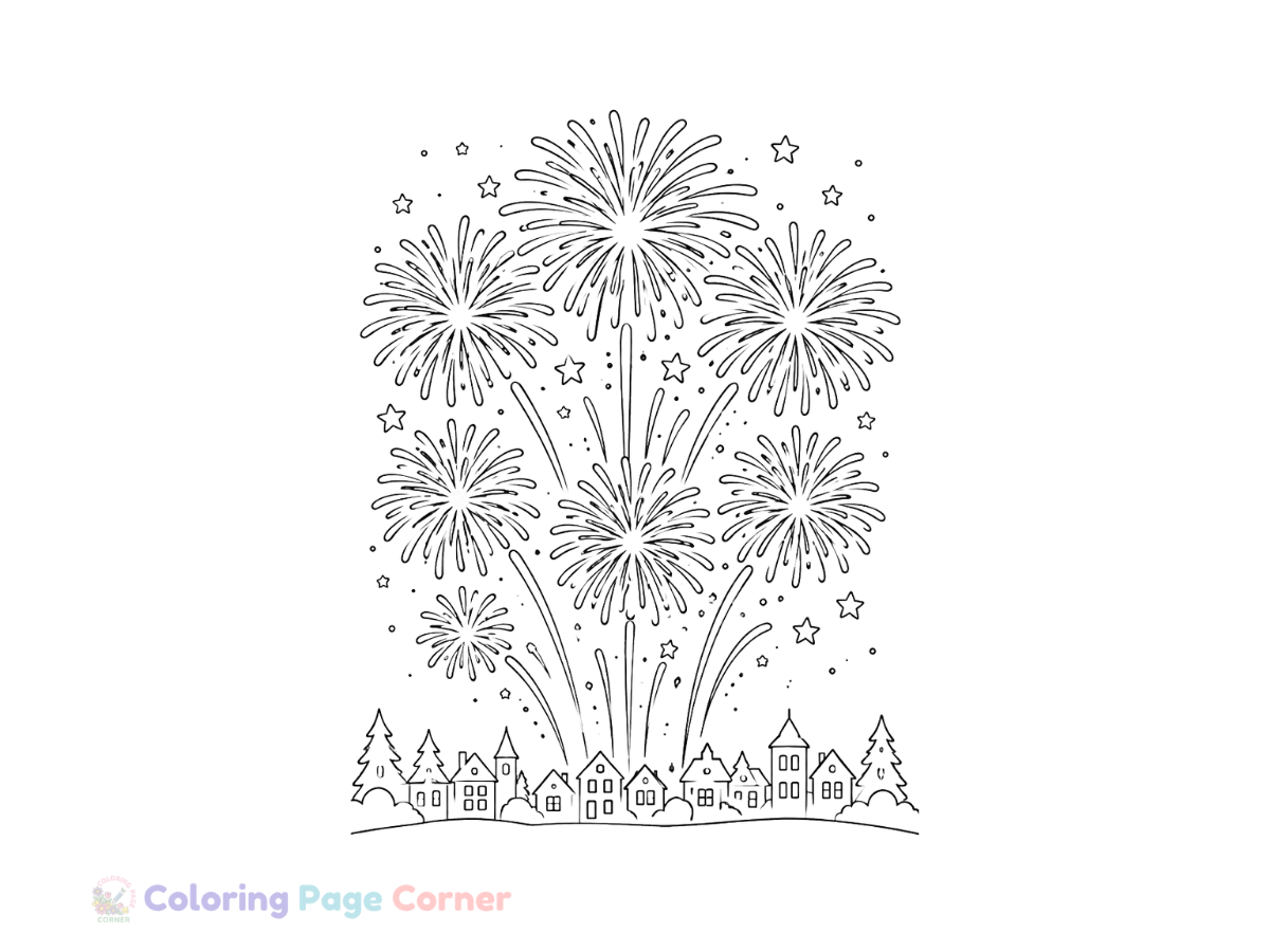 Holiday Fireworks Show Coloring Page outline