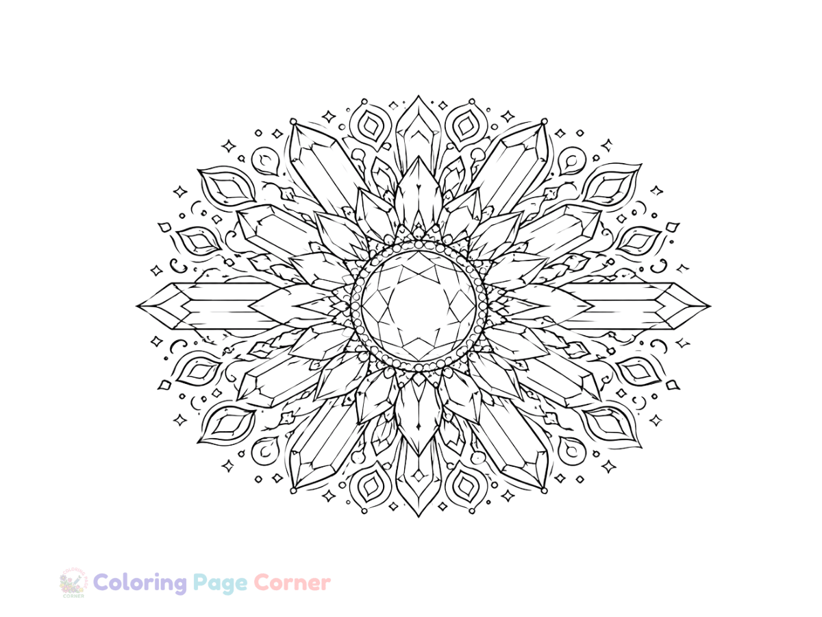 Crystal Gem Mandala Coloring Page outline